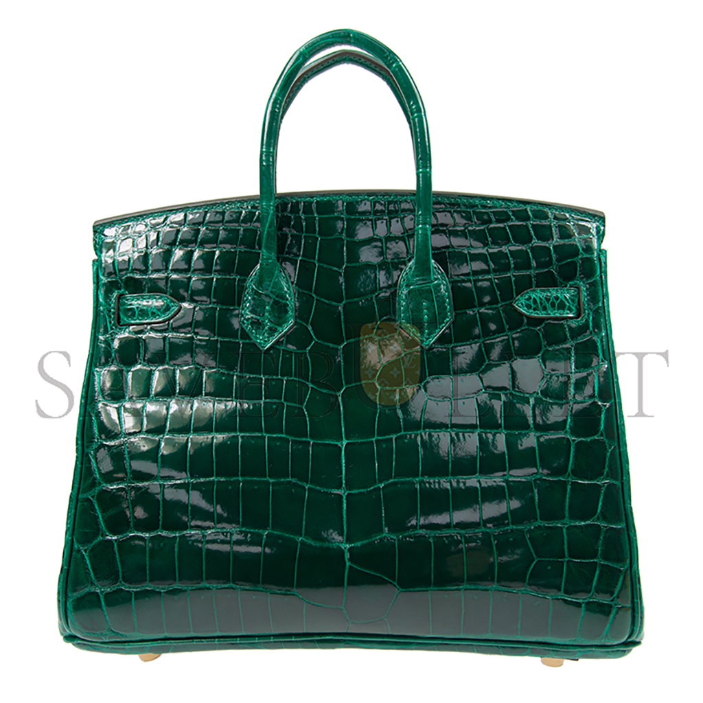 HERMÈS MASTER BIRKIN 25 CROCODILE LEATHER SHINY EMERALD GOLD BUCKLE H041354CK3U (25*20*13cm)